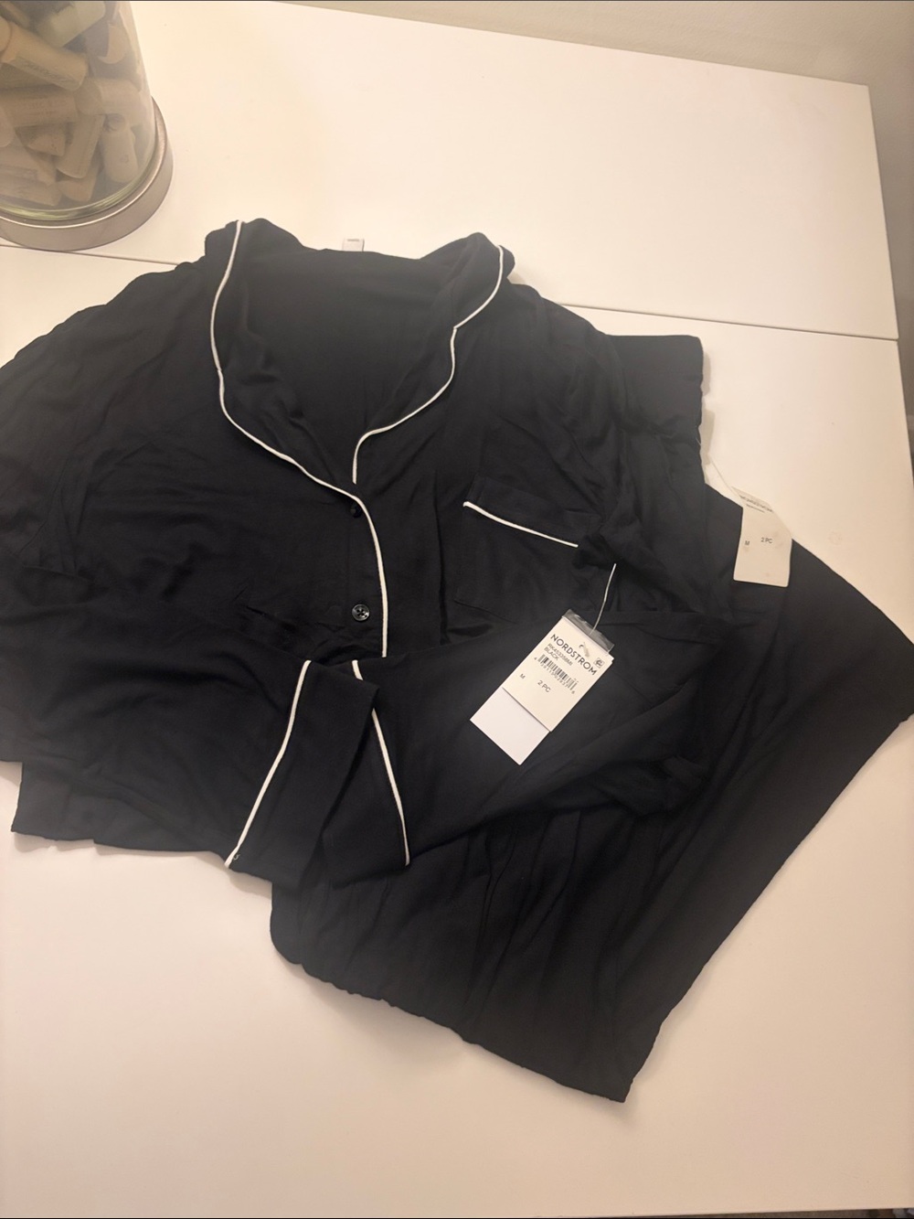 NWT Nordstrom Rack Black Two Piece Long Sleeve Pants Pajama Set